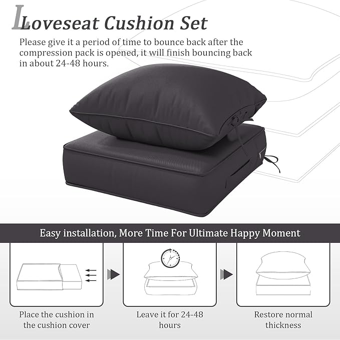 Outdoor Patio Chair Cushions Set 24 L X 24 W X 5 H Waterproof & Fade Resistant Deep Seat and Back Cushions with Removable Covers Outdoor Seat Cushion Set for Chairs and Sofas