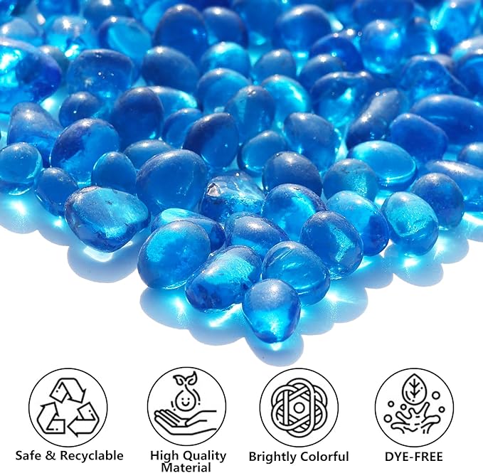 Sea Glass Stones - Sea Blue Clear Glass Pebbles Gemstones - Perfect for Aquarium Rocks, Fish Tank Gravel, Vase Fillers, DIY Crafts, and Home Decor (0.9LB/14oz)