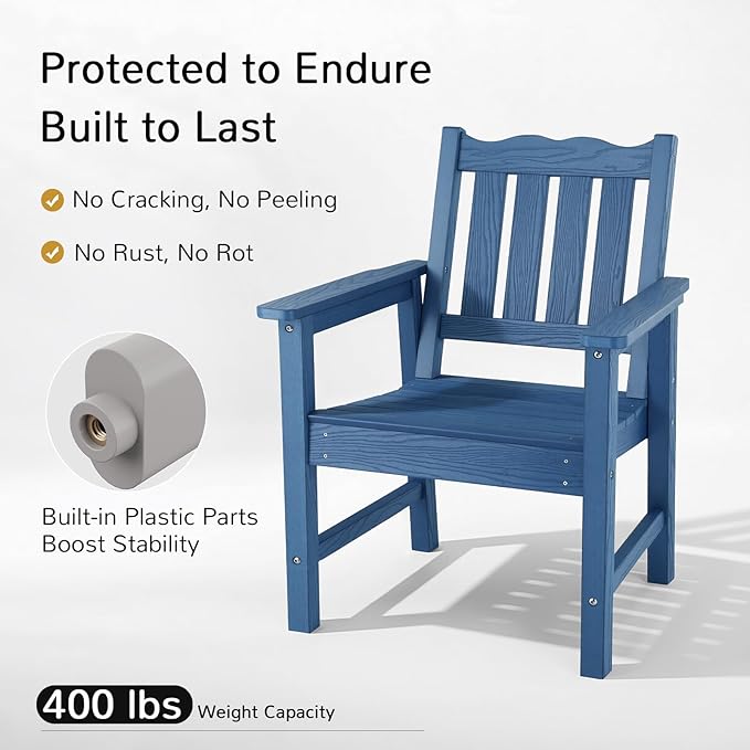 Stoog All-Weather Patio Chairs Set of 2, Heavy Duty Outdoor Chairs with 400 lbs Weight Capacity, Garden Chair for Backyard, Deck, Lawn & Porch, Blue