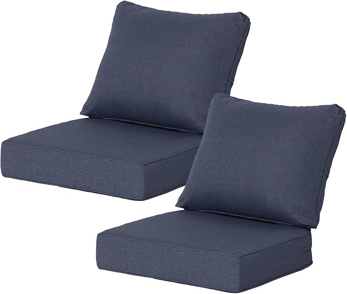 24x24 Inch Outdoor Deep Seat Cushions Set of 2,Thick High-Density Foam, Water-Resistant, Piped Edges & YKK Hidden Zipper for Patio Furniture,Sky