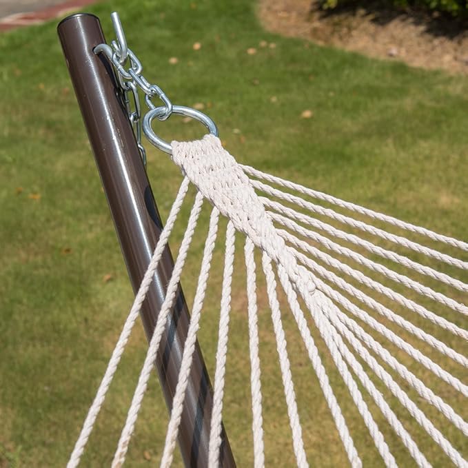 Lazy Daze Hammocks Quilted Fabric Hammock with 12 Feet Stand, 2 People Double Hammock with Stand for Outdoor Indoor Patio Garden Backyard, 450 lbs Capacity, Olive Green&Taupe Stripes