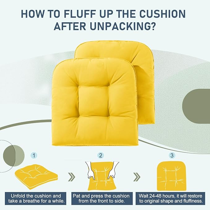 downluxe Outdoor Chair Cushions Set of 2 for Patio Furniture, Waterproof Tufted Overstuffed Patio Furniture Cushions, Thick Outdoor Seat Cushion, 19" X 19" X 5", Yellow