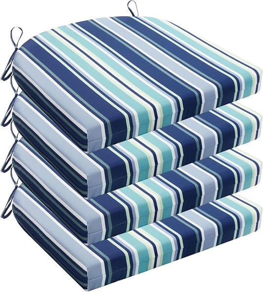 Wellsin Outdoor Chair Cushions for Patio Furniture - Patio Chair Cushions Set of 4 - Water Resistant Round Corner Outdoor Seat Cushions 17"X16"X2", Stripe 02