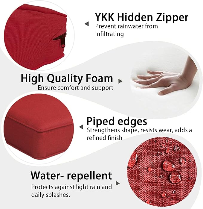 Outdoor 22"x24" Inch Deep Seat Patio Cushion Set of 2, Outdoor Chair Cushions with Water Resistant Sectional Sofa Pad and Removable Covers,Chili