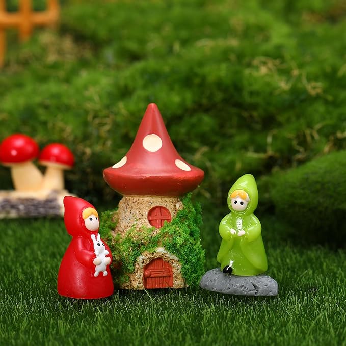 Fairy Garden Accessories, Miniature Garden Ornaments Included Mini Fairy Figures Tiny Gnome Figurines Enchanted Tiny House Set for DIY Landscape Potted Plants Dollhouse Desk Decor
