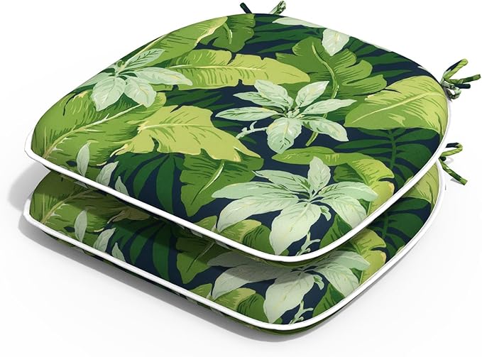 Outdoor Chair Cushions 16"x17" Set of 2, Water Resistant Patio Chair Pads with Ties, Seat Cushions for Home Garden Furniture Decoration, Jungle Leaves