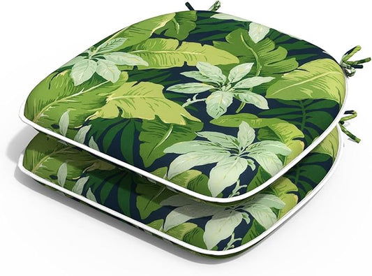 Outdoor Chair Cushions 16"x17" Set of 2, Water Resistant Patio Chair Pads with Ties, Seat Cushions for Home Garden Furniture Decoration, Jungle Leaves