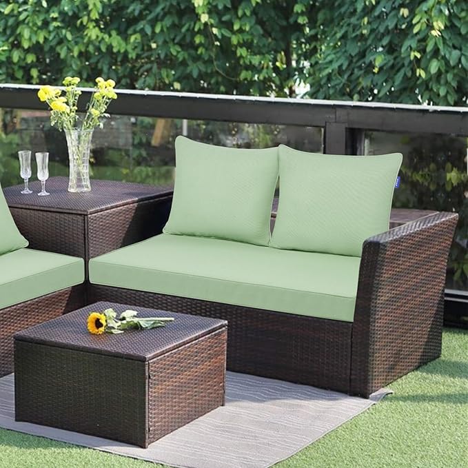 Outdoor Loveseat Cushion Set 44''x24'', Outdoor Cushions for Patio Furniture with Fastness Cover, Water Repellent Outdoor Seat Cushion and Couch Back Cushions for Bench, Swing (Light Green, 2 Sets)