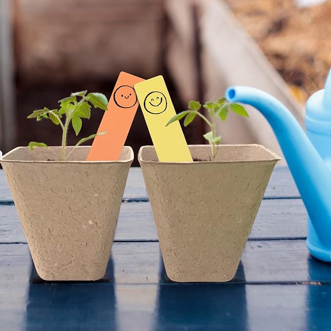 3T GROUP 120 Pack 3.15 Inch Square Small Plant Pots,Disposable Flower Pots,Mini Compostable Pot for Plant,Biodegradable Planting Pot Cups with 100 Labels,Tool,Pen