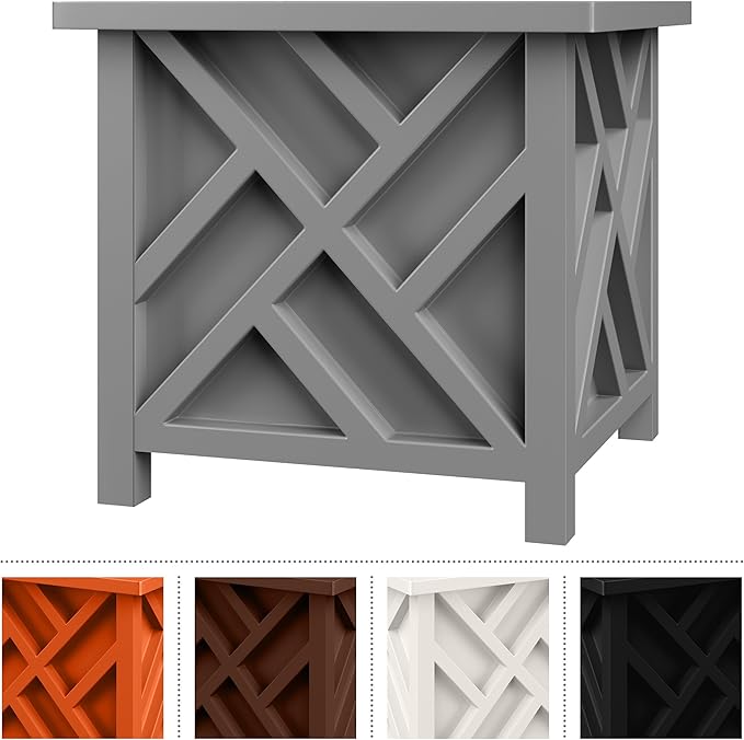 Lattice Design Outdoor Planter Box - 15.5” Square 16.5” Tall Gray Plant Pot - Decorative Plant Pots for Front Porch Decor - Flower Pots Outdoor Planters for Porch Patio or Garden Decor by Pure Garden