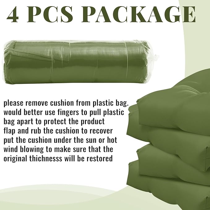 Geetery Set of 4 High Back Wicker Patio Chair Cushions for Outdoor Furniture 41.74x20.87x3.94 Inch Waterproof Thick Replacement Seat Pads with Non Slip Ties for Porch, Deck, Lawn & Garden(Moss Green)