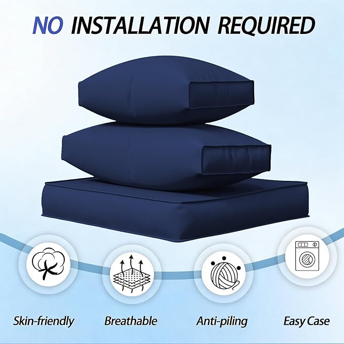 Patio Furniture Cushions, 14 Pieces Water-Resistant Outdoor Replacement Cushions, Sectional Sofa Cushions for 6-Seats Rattan Wicker Patio Conversation Sets, Dark Blue