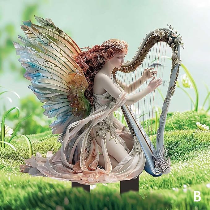Bohemian Fairy Flower Pot Decor - Planter Pots Decor & Garden Accessories for Home or Garden (Harp Elf)