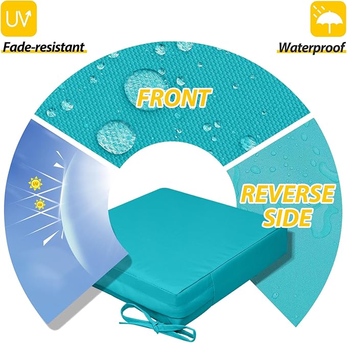 AAAAAcessories Outdoor Seat Cushions for Chairs, Waterproof, Fade-Resistant, 18.5" x 16" x 3", Patio Furniture Replacement Cushions, Set of 2, Turquoise Blue