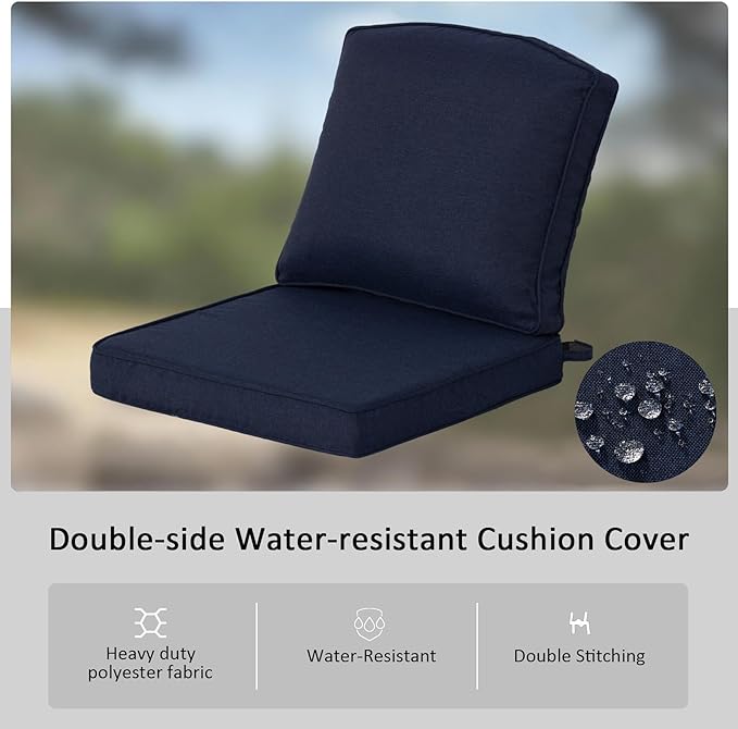 20"x21.5" Outdoor Deep Seat Patio Cushions Set of 1, Outdoor Chair Cushions Bottom Resilient Foam Filling Water-Resistant UV Resistant Weather Resistant with YKK Zippers,Midnight