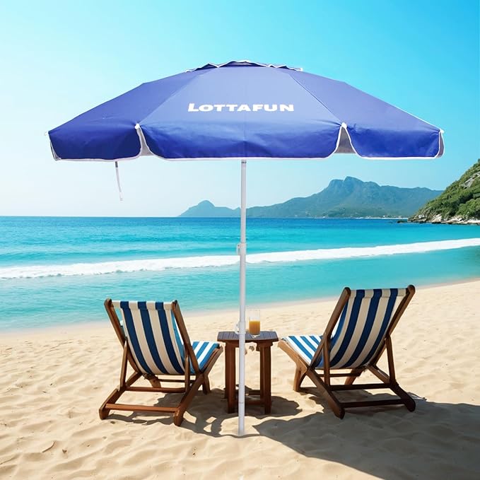 6ft Beach Umbrella - Heavy Duty Wind Resistant UV 50+ Portable Sun Shade with Sand Anchor & Carry Bag, Outdoor Folding Umbrella for Beach, Pool, Patio, Garden (Dark Blue)