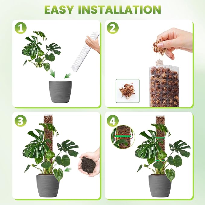 EOX 4 Pack 24" x2 + 36" x2 Plastic Moss Pole for Monstera, Large D Shaped Poles for Climbing Plants Work with Sphagnum Moss, 114 Inch Total