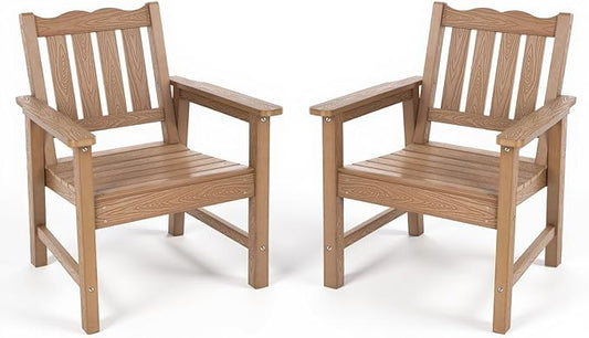 Stoog All-Weather Patio Chairs Set of 2, Oversized Garden Chair with 400 lbs Weight Capacity, Easy to Assemble, Outdoor Chair for Patio, Backyard Deck, Fire Pit & Lawn Porch, Teak