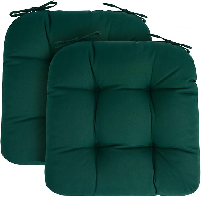 Outdoor Chair Cushions 19 x19 Inch,Water Resistant Tufted Seat Cushions 19",Reversible,Weather Resistant,Rounded Back Wicker Chair Cushion for Patio Garden Furniture(Blackish Green)