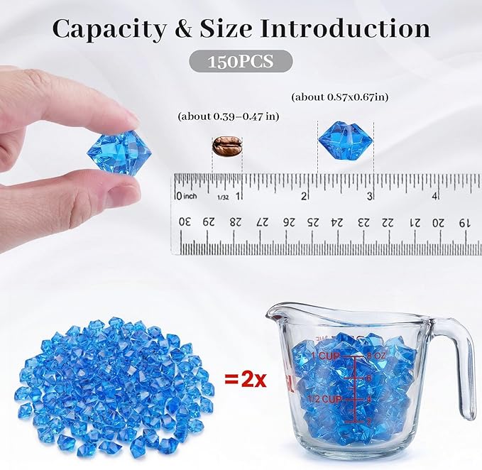 DomeStar Navy Blue Fake Ice Rocks, 150PCS Acrylic Gems Crystals Plastic Diamonds Centerpiece for Vase Fillers DIY Craft Wedding Party Table Scatter Aquarium Tank Cobalt Blue Decorations
