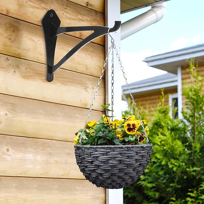 2 Piece 8-Inch Outdoor Decorative Iron Lantern Hooks for Wall Hanging Hummingbird Feeder Windchime Plant Hanger, Black