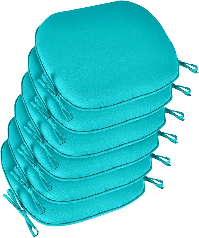 SleepMan Outdoor 17"x16" Chair Cushions with Ties Set of 6, Water Resistant All Weather U-Shape Seat Pads for Patio Garden Furniture Indoor Fade Resistant Patio Cushions (Peacock Green)