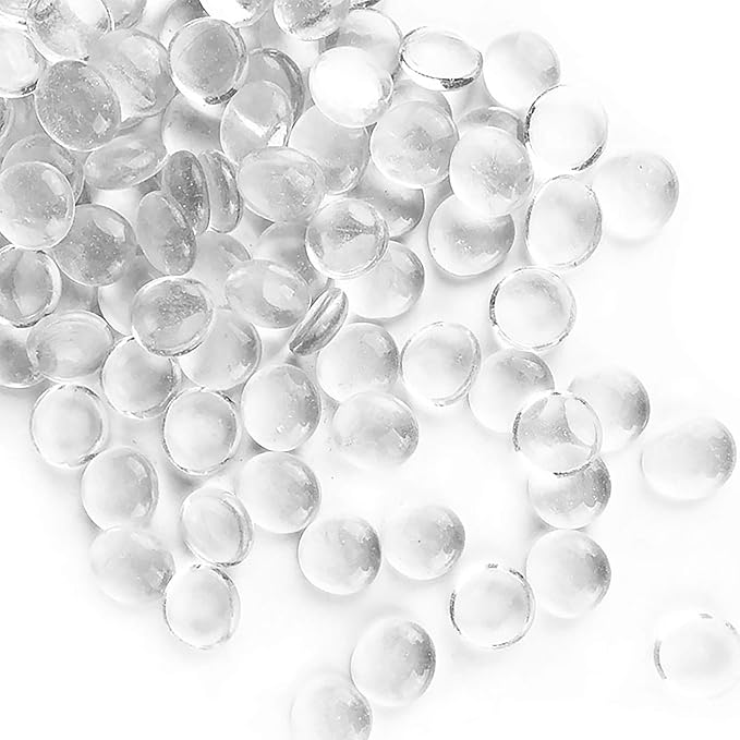 CYS EXCEL Clear Glass Gemstone Beads Vase Fillers (6 LBS) Flat Marble Beads Multiple Color Choices Aquarium Decor Rocks Floral Stones Decorative Mosaic Glass Gem Pebbles