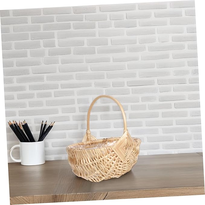 Milisten Vintage Wicker Picnic Basket with Handle Handwoven Flower Holder for Arrangements and Fruit Storage Multi-Functional Outdoor Accessory for Picnics and Garden Parties