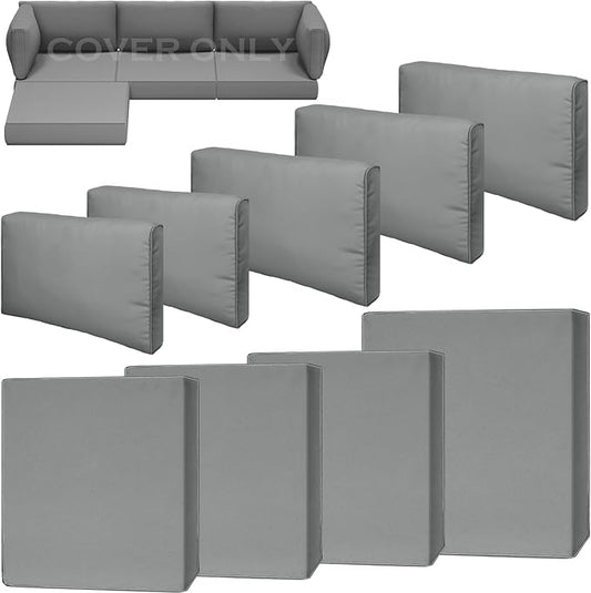 9 Piece Outdoor Patio Waterproof Cushion Covers, Fits 4-Seat Wicker Rattan Sectional Couch Chair Furniture Cover Replacement Set - Fade-Resistant Patio Cushion Covers with Zipper