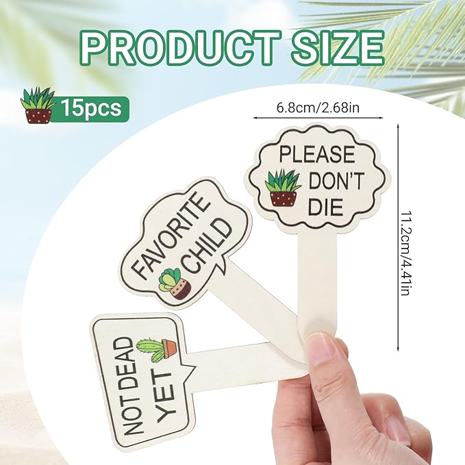 15pcs Funny Plant Stakes Garden Plants Markers Wooden Plants Labels Tab Funny Signs with Stake for Outdoor Indoor Patio Supplies Novelty Gifts Garden Potted