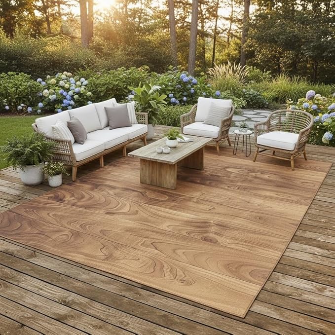 Washable Natural Wood Grain Outdoor Rug 2x6 Brown Rustic Wooden Board Outdoor Area Rug for Balcony Backyard Patio Porch Durable Easy Clean Outside Carpet Waterproof Non Slip Farmhouse Floor Rugs