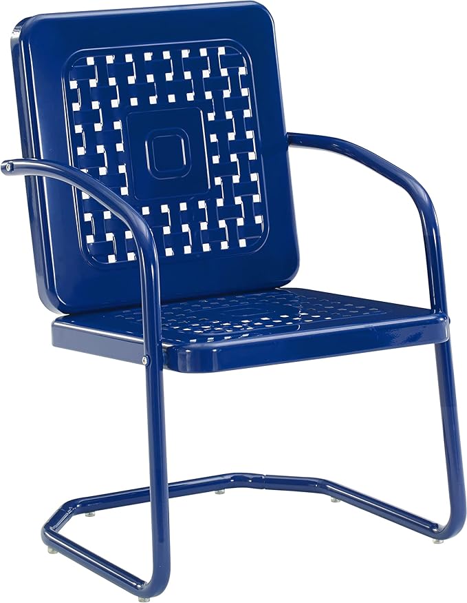 Crosley Furniture Bates 2-Piece Outdoor Chair Set, Retro Metal Patio Chairs for Dining, Porch, Deck, Balcony, Navy Gloss