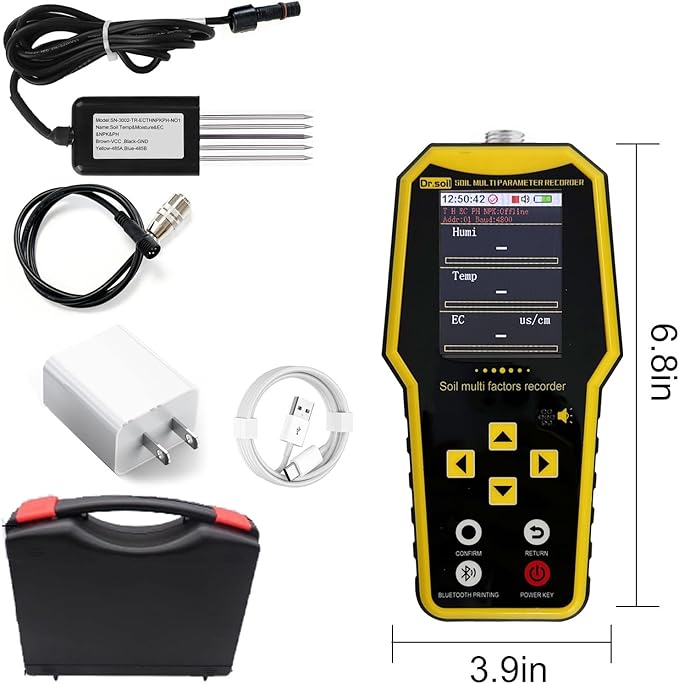 7 in 1 Soil Tester, Nitrogen Phosphorus Potassium NPK Tester, Handheld Soil PH Meter Kit, Temperature, Conductivity, Moisture, EC Meter for Petrochemical, Agriculture