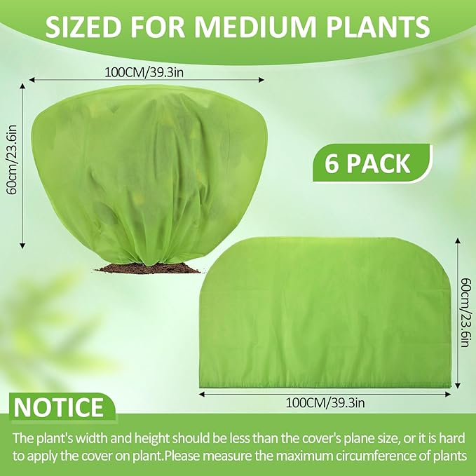18 Pcs Winter Plant Covers Freeze Protection 39.4x23.6 Inch Horizontal Shrub Tree Plant Protection Bags Frost Blanket with Drawstring for Fall Winter Outdoor Garden Planting (Green)