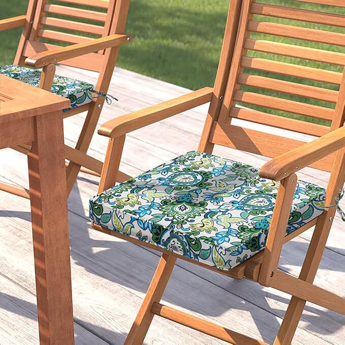 Magpie Fabrics Indoor Outdoor Waterproof Square Chair Cushion, 18" x 18" x 2.5", 2 Pack, Water Resistant Seat Cushions, for Patio Garden Office, Phoenix Blue Green