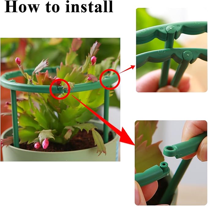 12 Pack Plant Support Plant Stakes Plastic Cage Holder Small Plant Support Ring for Potted Plants, Stackable 3 Tier Garden Flower Support, Indoor and Outdoor Plants, 5.5" Wide x 5.5" High