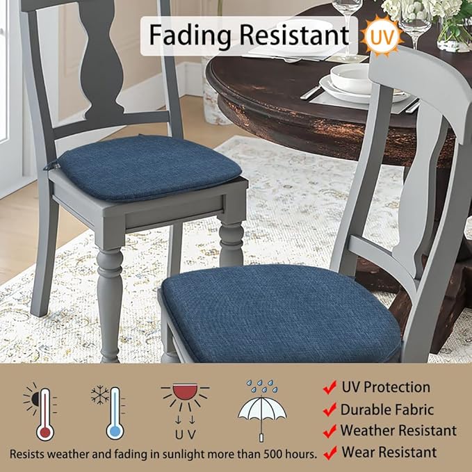 Magpie Fabrics Outdoor/Indoor 17"x16"x2" Chair Cushions with Ties Set of 4, Waterproof All Weather U-Shape Seat Pads Decoration for Patio Garden Furniture Home Office (Navy Blue Textured)