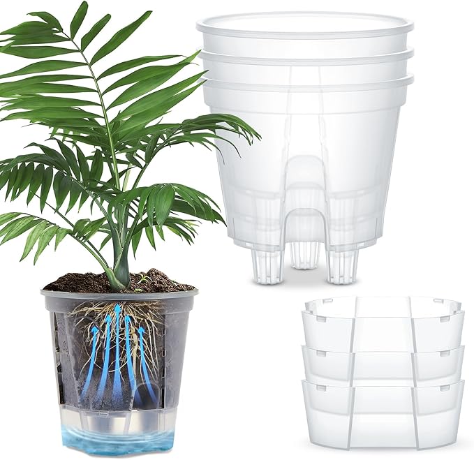 Self Watering Pots for Indoor Plants with Deep Reservoir and High Drainage Holes for Outdoor Plants and Flowers, Bare Root Planter(4.72'',Clear,3 Pcs)