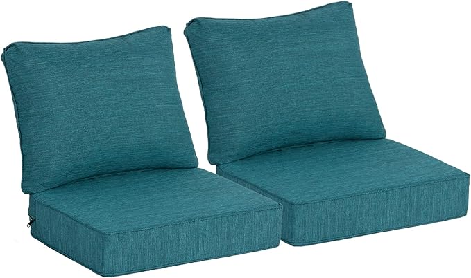 24x24 Inch Outdoor Deep Seat Cushions Set of 2,Thick High-Density Foam, Water-Resistant, Piped Edges & YKK Hidden Zipper for Patio Furniture,Malachite