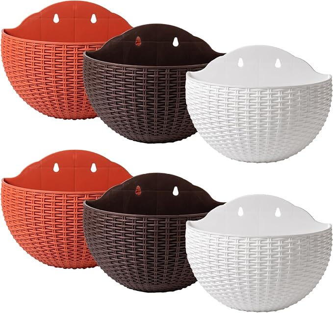 Wall Planter 2PCS Wall Hanging Planter Half Round Fence Planters with Drainage and Hooks Wall Mounted Planters for Balcony Garden Railing Coffee
