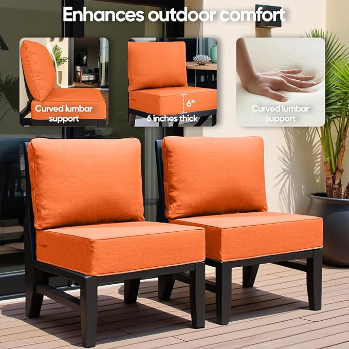 6" Thick Outdoor Cushion, 24*24*6" Patio Furniture Cushions with Waterproof Patio Furniture Cushions with Removable Cover, 28D High Density Patio Cushion for Outdoor Furniture, Orange-6pcs