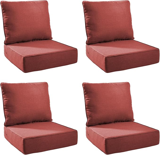 Outdoor Cushion Set for Furniture Patio Furniture, UV Resistant, Water Resistant - 6 Inch Thick Foam Garden Cushions– 22x24 Inch Patio Seat Covers for Chair/Sofa/Couch | Red | 4-Pack |