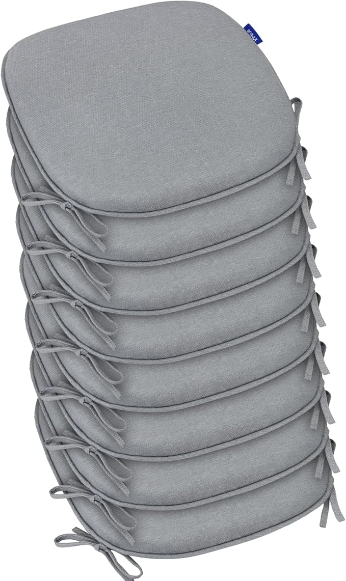 SleepMan Outdoor 17"x16" Chair Cushions with Ties Set of 8, Water Resistant All Weather U-Shape Seat Pads for Patio Garden Furniture Indoor Fade Resistant Patio Cushions (Light Grey)