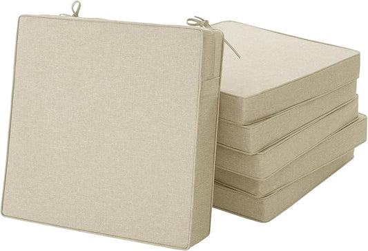 Outdoor Chair Cushions, Water-Resistant & Fade-Resistant, Patio Furniture Square Seat Replacement Chair Pads with Ties Zipper, Removable Cover, Non-Slip Bottom, Set of 6, 24 x 24 Inch, Beige
