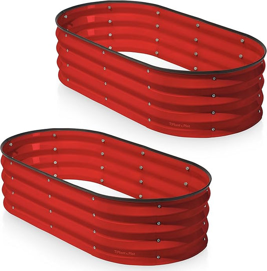Plant & Plot Galvanized Raised Garden Beds Outdoor // 4×2×1 ft (2-Pack) Planter Raised Beds for Gardening, Vegetables, Flowers (Red) // Large Metal Garden Box