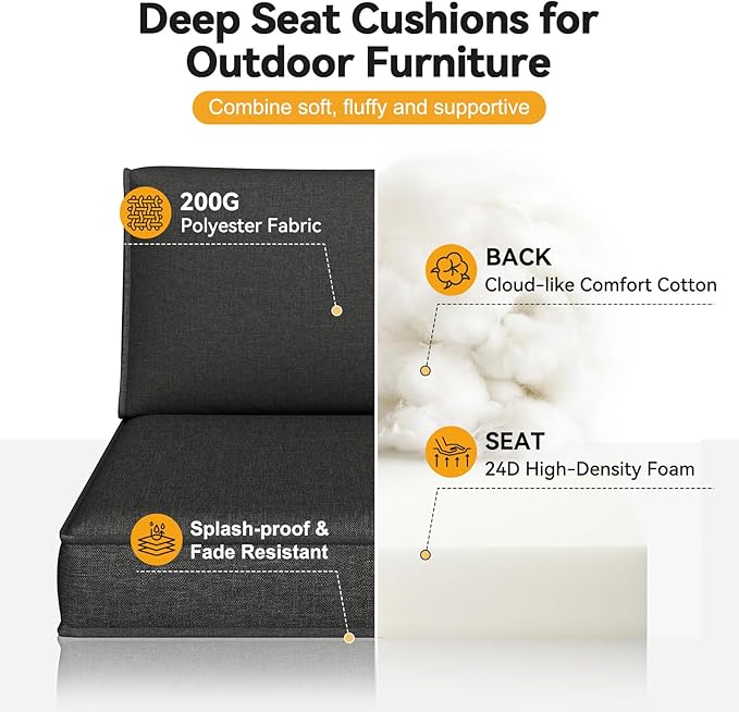 Aoxun Outdoor Replacement Cushions for Patio Furniture, 4'' Water-Repellent Sofa Cushion for 4-Seat Rattan Wicker Sectional, Deep Seats & Fade Resistant (9-Piece, Black)