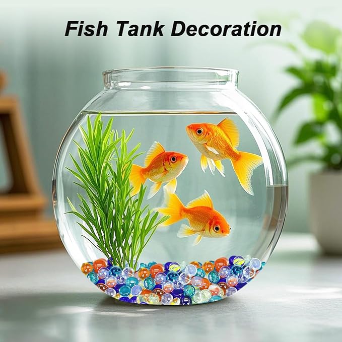 Mini Glass Gems for Vase,Mixed Colour Glass Stones Flat Bottom Marble Beads for Aquarium Fish Tank Planter Crafts Home Decorative Art Craft Vase Filler (Mixed, 2 Pounds)