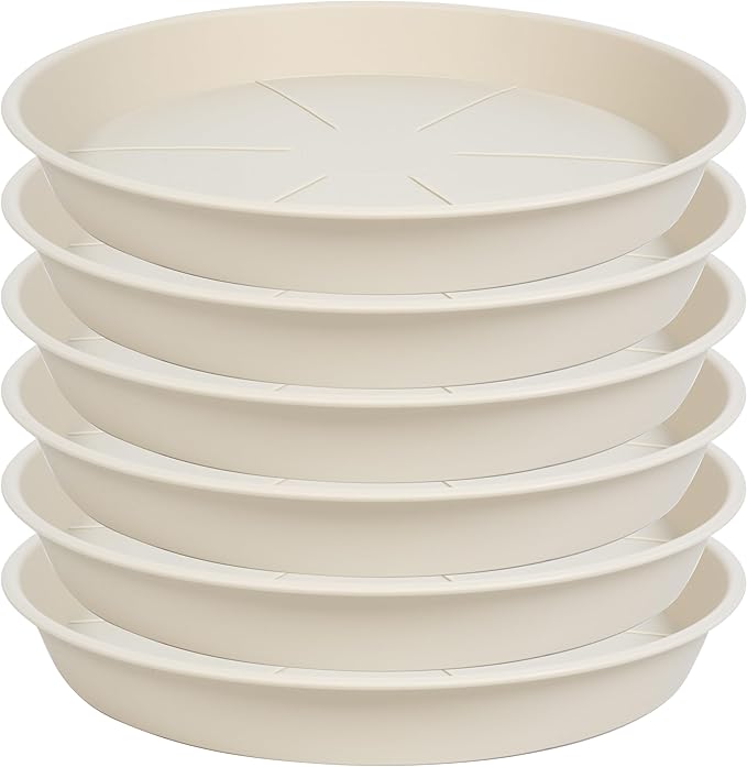 6 Pack of Plant Saucer Tray 7 8 inch, Heavy Duty Plastic Pot Plant Drip Trays Saucers for Indoors Outdoor, Plant Water Tray for Planters 7-9" (8", Beige)
