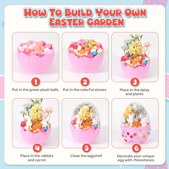 Easter Bunny Terrarium Kit for Kids, Mini Flower Garden Arts & Crafts, Easter Basket Stuffers, Rabbit Gardening Gift for Boys and Girls Ages 4-12