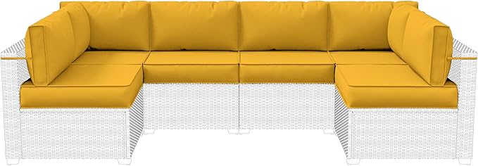 14-Piece Outdoor Cushions for Patio Furniture Thick Outdoor Chair Cushions 5" Foam High-Density Water-Resistant Deep Seat Cushion for 6-Seat Sectional Sets Liner&Cover Yellow